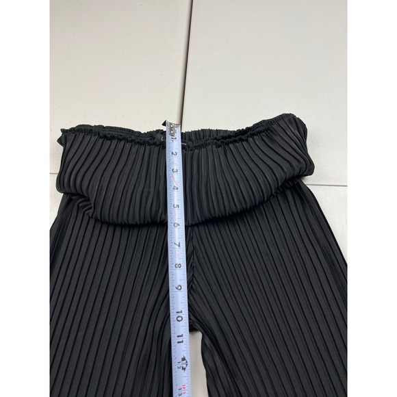 Love Cameron LA Women LARGE Black Pleated Stretch Flare Bottom Pants Elastic - Picture 4 of 6